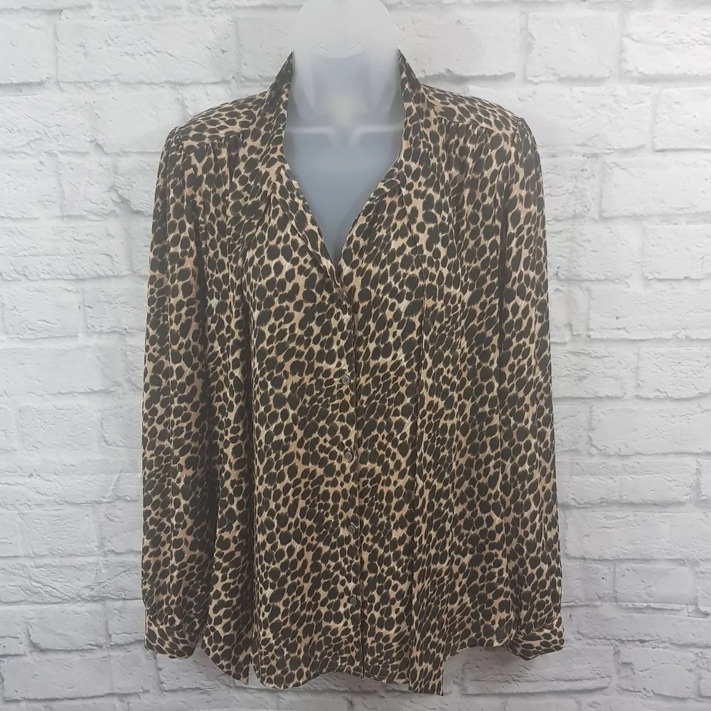 J.Crew Factory Animal Print Neck Tie Business Career Blouse - Picture 3 of 10
